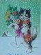 Cpa  CHAT Humanisé Dans La NEIGE , BONNE ANNEE , FLEURS ,dressed  CAT KITTEN In Snow  Recto Verso Prix Fixe - Animaux Habillés