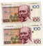 2 Banconote Belgio 100 Franchi Francs Belgique Belgie Serie 214..e 119.. Honderd Frank - 100 Franchi