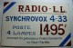 Plaque En Carton - Radio - L.L. - Synchrovox 4-33 - TSF - 4 Lampes 1495F - Pappschilder