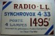 Plaque En Carton - Radio - L.L. - Synchrovox 4-33 - TSF - 4 Lampes 1495F - Plaques En Carton