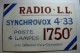 Plaque En Carton - Radio - L.L. - Synchrovox 4 -33 - TSF - 4 Lampes 1750F - Pappschilder