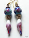 Boucles D'oreilles Bleu Rose Verre Filé Au Chalumeau, Boule Strass Dorée Montées Sur Fil De Cuivre Oxydé - Earrings