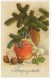 Christmas Greeting Card - Cone - Apple - Walnut - Fir - Old Postcard Reproduction - Estonia - Unused - Autres & Non Classés