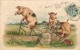 COCHONS - Chute à Vélo,carte 1900 Illustrée. - Cochons