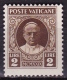 VATICAN CITY 1929 Pope Pius XI 2 Lire Sepia MH Mi. 10 - Ongebruikt