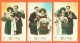 Suite De 5 CPA Bonne Année " Couple ,femme Avec Fourrure , Chapeau Et Gui " 2 Scans - Couples