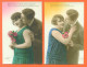 Suite De 5 CPA Romantiques " Couple , Femme Avec Fleurs " 2 Scans - Couples