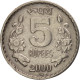 Monnaie, INDIA-REPUBLIC, 5 Rupees, 2000, Calcutta, TTB+, Copper-nickel, KM:154.1 - Inde