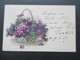 AK / Blumenkorb 1917 Lila Blumen. Blauer Stempel; Straßburg Geprüft Und Zu Befördern. Kehl - Blumen