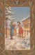 04969  "BUON NATALE"  BAMBINI, PACCO DONO, CASA, ABETE, NEVE. FIRMATA.   CART SPED 1955 - Altri & Non Classificati