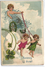 New Year, Angels Pulling A Sky Carriage, Old Embossed Postcard With Inlay - Angels