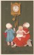 PFB #7954 Happy New Year, Children Clock Strikes Midnight, C1910s Vintage Embossed Postcard - Anno Nuovo