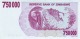 ZIMBABWE 750000 DOLLARS 2007 P-52 UNC  [ZW143a] - Simbabwe