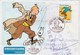 Yvert 3304 Tintin  Sur Lettre  FDC Cachet PRAT BONREPAUX Ariège 11/3/2000 Pour Espagne - Bandes Dessinées