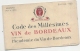 Carte Des Millesimes Des Vins   1955 Academie De Bordeaux TB - Vins Alcool Publicité - Autres & Non Classés