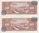 PAREJA CORRELATIVA DE MEXICO DE 10 PESOS DEL AÑO 1965 CALIDAD EBC (XF)  (BANKNOTE) - Mexique