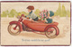 Children Driving A Motorcycle With Sidecar Easter Greeting Card Postcard Travelled 1932 B170228 - Portraits