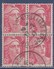 = Bloc De 4 Type Marianne De Gandon 3f Rose N°716 Oblitéré - 1945-54 Marianne (Gandon)