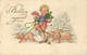 Pigs, Girl Walking With Three Little Pigs And A Mushroom, Old Postcard - Pigs