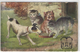 Cats, Dogs, Cats With A Hungry Dog, Old Postcard - Chats