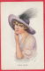 219229 / Illustrator Friedrich Kaskeline - " I THINK OF YOU ! " Elegant Lady With Hat  , ASCO 9522 , B. Sch. - Kaskeline