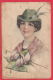 219278 /  Illustrator ELLY FRANK  - GERMANY BEAUTIFUL WOMAN FLOWERS HAT ,  TIROL  , Occupation PRILEP Macedonia BULGARIA - Frank, Elly