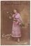 Beautiful Lady Woman With Roses In Pink Dress Vintage Fashion C1919 Retro Tinted Postcard - Fashion