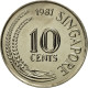 Singapour, 10 Cents, 1981, Singapore Mint, FDC, Copper-nickel, KM:3 - Singapour