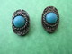 Bijou Fantaisie Ancien/  Paire De Boucles D'oreille / Turquoise Et Métal Argenté/ Vers 1930 - 1950         BIJ25 - Boucles D'oreilles