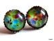 Boucles D'oreilles Puces Multicolores En Verre Artisanal Sur Support Couleur Bronze  Un Petit Prix Pour Ces Adorables Mi - Ohrringe