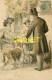 Belle Fantaisie Gaufrée, Homme Avec Chien Lévrier Et Couple à Une Table De Café, Affranchie 1903 - Hombres