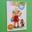 Carte Brodée - Fillette Aux Ballons De Baudruche - Chat - Illustrée Par Risa - Brodées