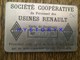 Renault Voiture Rare Carte De Sociétaire Alu Société Coopérative Du Personnel Des Usines Numérotée 9.5x6cm Auto Ancienne - Cars