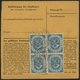 BUNDESREPUBLIK 134 VB BRIEF, 1954, 50 Pf. Posthorn Im Viererblock Rückseitig Mit 20 Pf. Zusatzfrankatur Auf Paketkarte A - Other & Unclassified