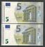 NEW! Lot 2 Pieces Consecutive Numbers Greece  "Y"  5 EURO GEM UNC! Draghi Signatures! Printer Y003C1 !! - 5 Euro