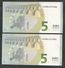 NEW! Lot 2 Pieces Consecutive Numbers Greece  "Y"  5 EURO GEM UNC! Draghi Signatures! Printer Y003C1 !! - 5 Euro