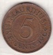 Ile Maurice , 5 Cents 1964 , Elizabeth II - Maurice