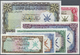 01923 Oman: Muscat & Oman Complete Set From 100 Baisa To 10 Rials ND P. 1-6, The 1/4, 5, 10 And 1 Rials In AUNC, The 5 A - Oman