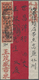 Br China: 1897, Red Revenues 2/cents (2), 1 C. Tied Three Strikes Brown Customs Dater "CUSTOMS CHEFOO MAY 1 1897" To Red - Other & Unclassified