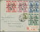 Br/ China: 1923, Junk 3 C., 4 C., 5 C., 10 C. Each In Blocks-4 With 4 C. Olive Tied "SHANGHAI 10.11.31" To Registered Co - Other & Unclassified