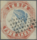 O Indien: 1854-55 Lithographed 4a. Blue & Red, 4th Printing, Sheet Pos. 1, Used And Cancelled By Diamond Of Dots, Cut Sq - Other & Unclassified