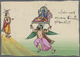 Br Indien: 1908 Colour Hand-painted Picture Postcard On Mythology Used From Pass Hotel In Galle, Franked India KEVII. 3p - Autres & Non Classés