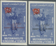 ** Jemen - Königreich: 1965, Death Of The Imam's Son 4b. Blue/red Two Imperforate Stamps With RED And BLACK Bilingual Ov - Yemen