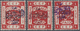 * Jordanien: 1922, 4 M. Red Three Stamps Showing Overprints In Black, Red And Violet, All Mint Hinged, Fine, Michel Cata - Jordan