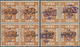 **/* Jordanien: 1922, 5 M. Orange Two Blocks Of Four Showing Overprints In Red And Violet, Both Mint Hinged, One Few Gum - Jordan