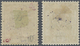 * Jordanien: 1922, 9 P. Olive Yellow Two Stamps Showing Overprints In Red And Violet, Red Overprint In Scarce Variety "i - Jordan