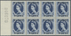 ** Kuwait: 1956, QEII Definitives, Complete Set Of Nine Values As Left Marginal Blocks Of Eight, Mainly Showing Sheet Nu - Kuwait