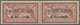 * Libanon: 1924, 2pi. On 40c. Red/blue, Horiz. Pair, Left Stamp With Partial Albino Printing Of Surcharge ("2PI...S" And - Liban