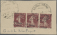 Libanon: 1924, 1pi. On 20c. Lilac-brown, Horiz. Strip Of Three Showing Diagonally Shifted Overprint And Widely Spaced "G - Lebanon