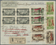 Libanon: 1933, Rich Franked Registered Airmail Letter Bearing Mi. 144(2), 145(4), 149(2), 152(3) And Three Italian Stamp - Liban
